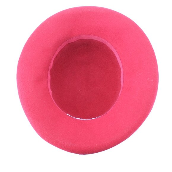 Laura Ashley Wide Brim Hat Magenta Wool Vintage Grosgrain Bow Great Britain 22.5 - Picture 9 of 14